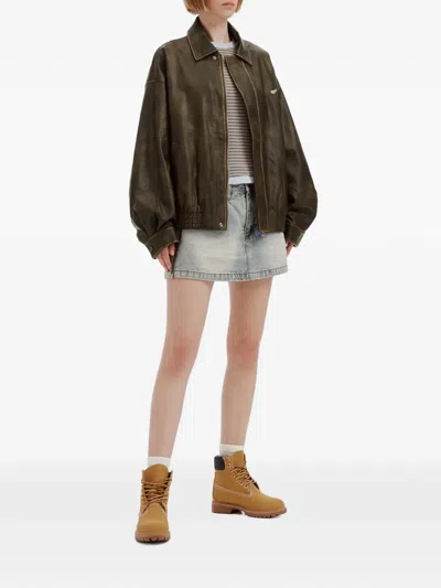Mini Cream Distressed-effect Elasticated-hem Jacket In Brown