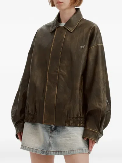 Mini Cream Distressed-effect Elasticated-hem Jacket In Brown