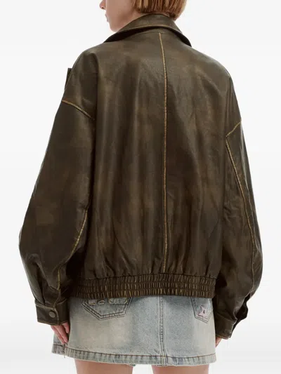 Mini Cream Distressed-effect Elasticated-hem Jacket In Brown