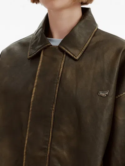 Mini Cream Distressed-effect Elasticated-hem Jacket In Brown