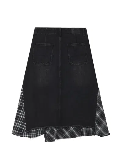 Musium Div. Distressed Patchwork Midi Skirt In Black