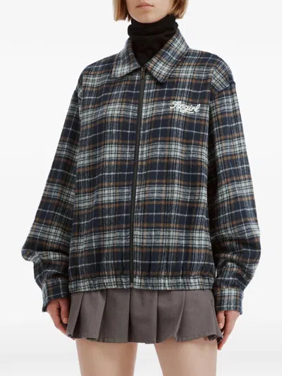 Fingercroxx Check-pattern Zip-up Jacket In Blue