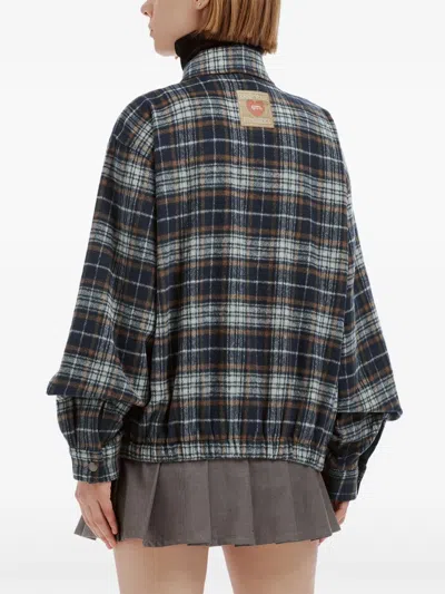 Fingercroxx Check-pattern Zip-up Jacket In Blue