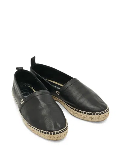 Pre-owned Loewe Flat Leather Espadrilles In Black