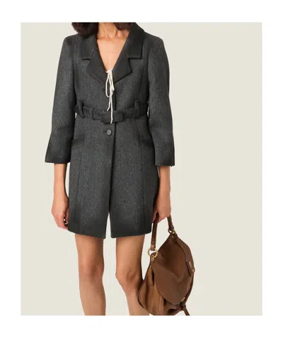 Miu Miu Single-breasted Double Wool Coat In Gray