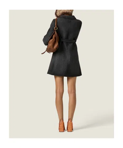 Miu Miu Single-breasted Double Wool Coat In Gray