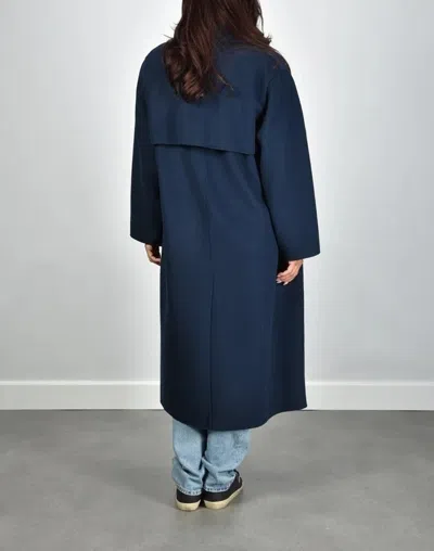 Weekend Max Mara Long Virgin Wool Belted Lapel Coat In Blue