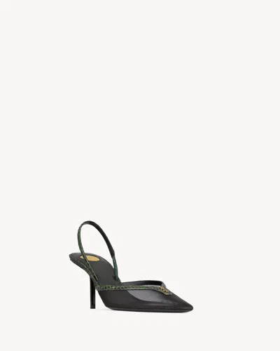Saint Laurent 90mm Mesh And Python-embossed Leather Slingback Pumps In Multi