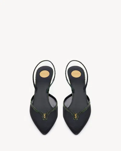 Saint Laurent 90mm Mesh And Python-embossed Leather Slingback Pumps In Multi