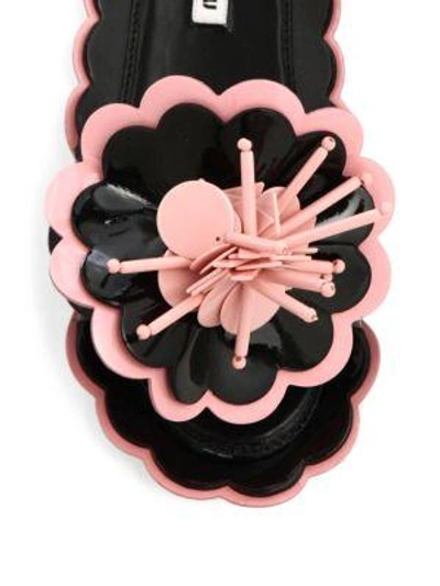 Shop Miu Miu Flower Applique Patent Leather Slides In Nero-rosa