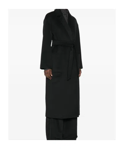 Max Mara Studio Double-drape Wool Cashmere Silk Jacket With Belt In Black