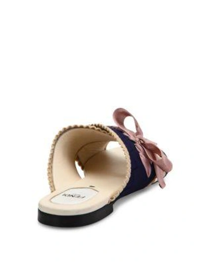 Shop Fendi Knit Crisscross Slides In Navy-pink Cream