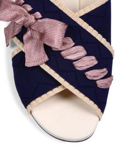 Shop Fendi Knit Crisscross Slides In Navy-pink Cream