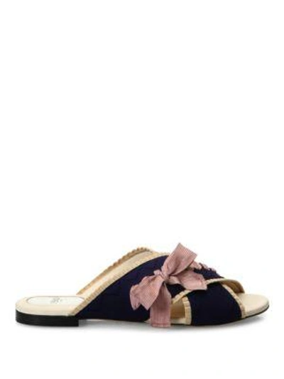 Shop Fendi Knit Crisscross Slides In Navy-pink Cream