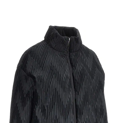 Emporio Armani Velvet High Neck Long Sleeve Oversized Down Coat In Black