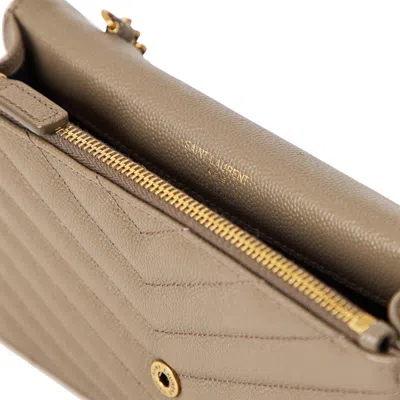 Saint Laurent Solid Color Wallet On Chain In Brown
