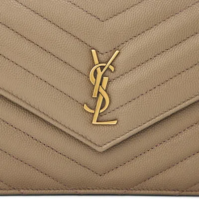 Saint Laurent Solid Color Wallet On Chain In Brown
