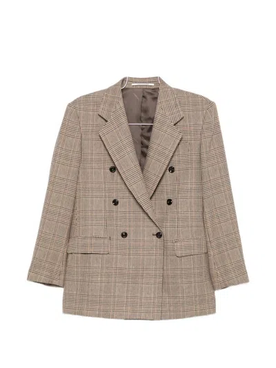 Tagliatore Check-pattern Double-breasted Jacket In Brown