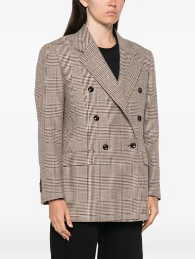 Tagliatore Check-pattern Double-breasted Jacket In Brown