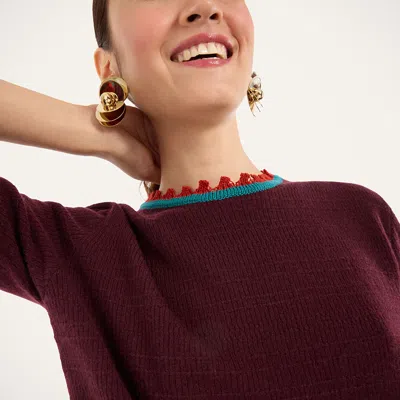 La Doublej Picket Crew Neck In Solid Burgundy