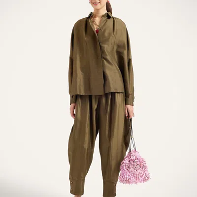 La Doublej Harem Pants In Solid Moss Green