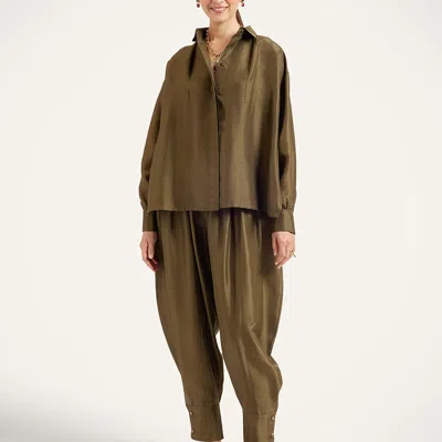 La Doublej Harem Pants In Solid Moss Green