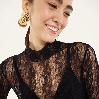 La Doublej Lacey Turtleneck In Solid Black