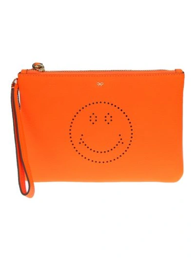 Shop Anya Hindmarch Neon Orange Clutch With Smile