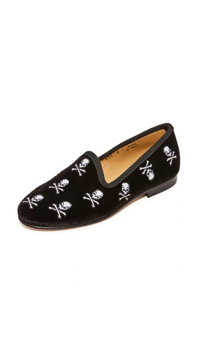 Del Toro Skull & Bones Smoking Slippers In Black