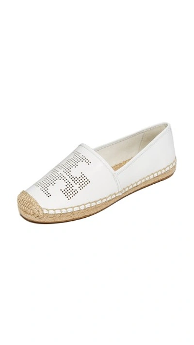 Tory Burch Perforated Logo Flat Espadrilles In White
