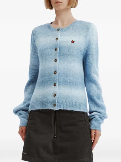 GRADIENT-EFFECT HEART-PATCH CARDIGAN