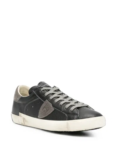 Philippe Model Prsx Logo-patch Leather Sneakers In Gray