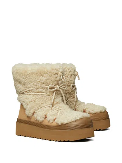 Tory Burch Shearling Platform Boot In Brown