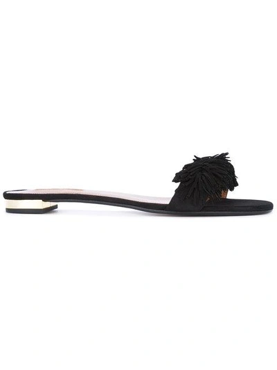 Aquazzura Wild Thing Suede Flat Slide Sandals, Black