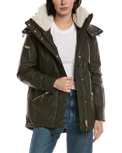 Sam . Devon Shearling-trim Coat In Green