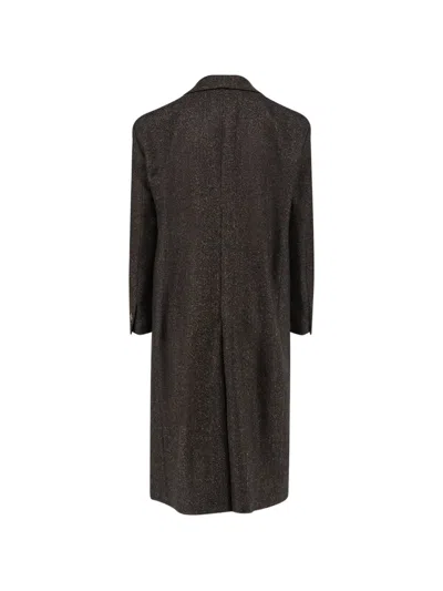 Hevo Double-breasted Herringbone Coat In 브라운