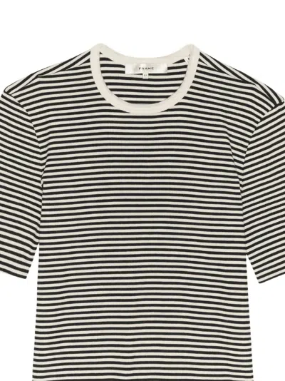Frame Striped Ribbed T-shirt In 화이트