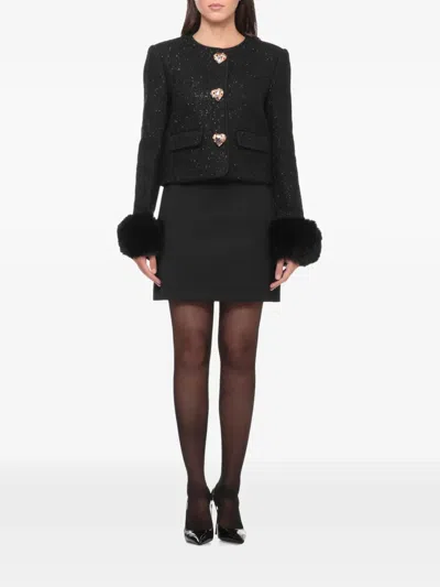 Self-portrait Metallic-thread Tweed Jacket In Black