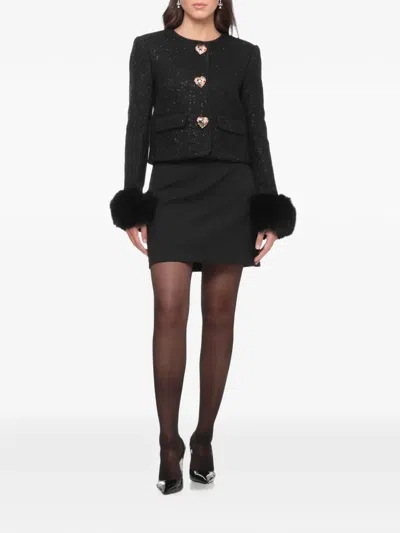 Self-portrait Metallic-thread Tweed Jacket In Black