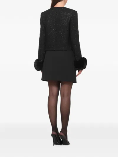 Self-portrait Metallic-thread Tweed Jacket In Black
