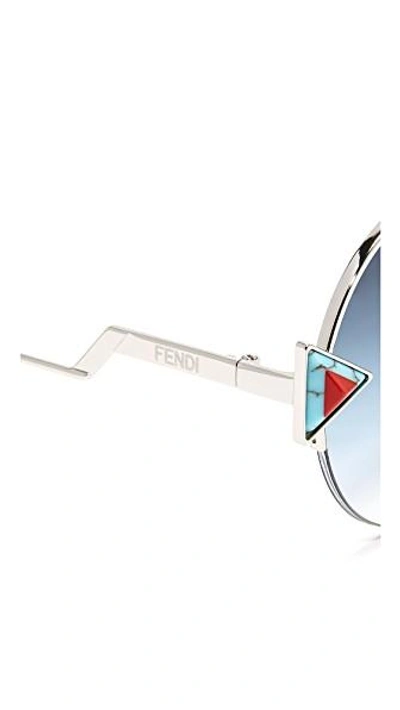 Shop Fendi Round Sunglasses In 银蓝/卡其水绿色