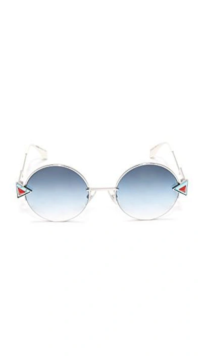 Shop Fendi Round Sunglasses In 银蓝/卡其水绿色