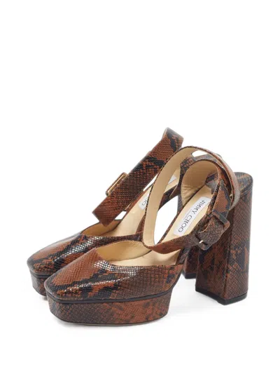 Pre-owned Jimmy Choo Python-embossed Platform Pumps In Brown