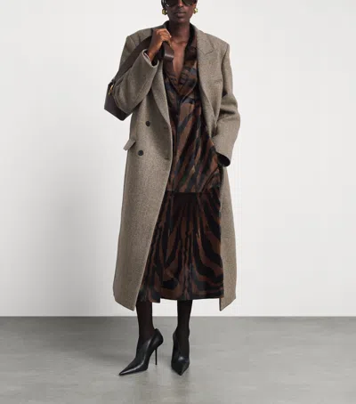 Source Unknown Wool Double-breasted Reyna Long Coat In Beige