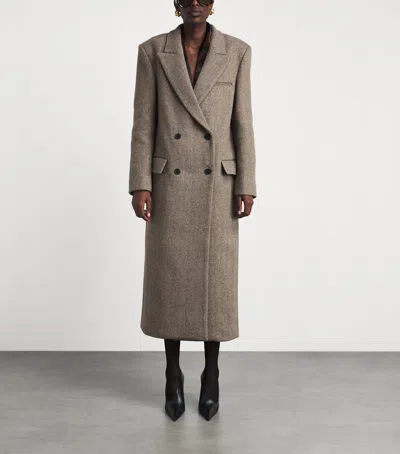 Source Unknown Wool Double-breasted Reyna Long Coat In Beige
