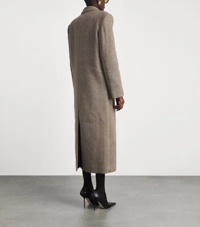 Source Unknown Wool Double-breasted Reyna Long Coat In Beige