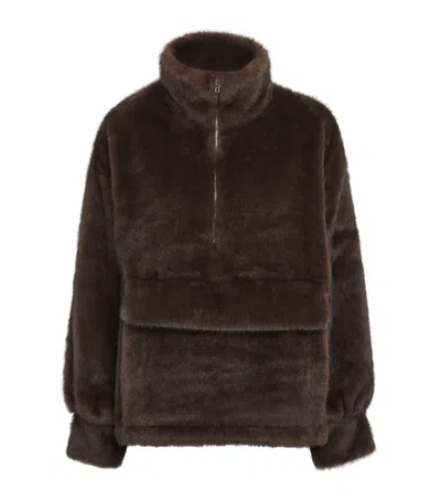 Source Unknown Faux Fur Half-zip Sweatshirt In Brown