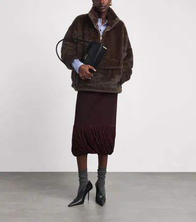 Source Unknown Faux Fur Half-zip Sweatshirt In Brown