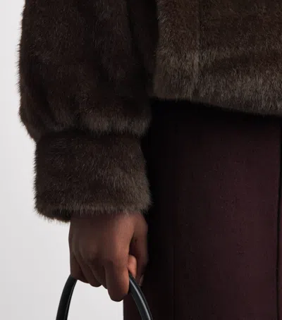 Source Unknown Faux Fur Half-zip Sweatshirt In Brown
