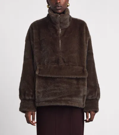Source Unknown Faux Fur Half-zip Sweatshirt In Brown